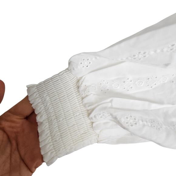 Torrid Blouse Women 2X White Eyelet LS Button Romantic Feminine Top Smocked Cuff - Picture 4 of 8
